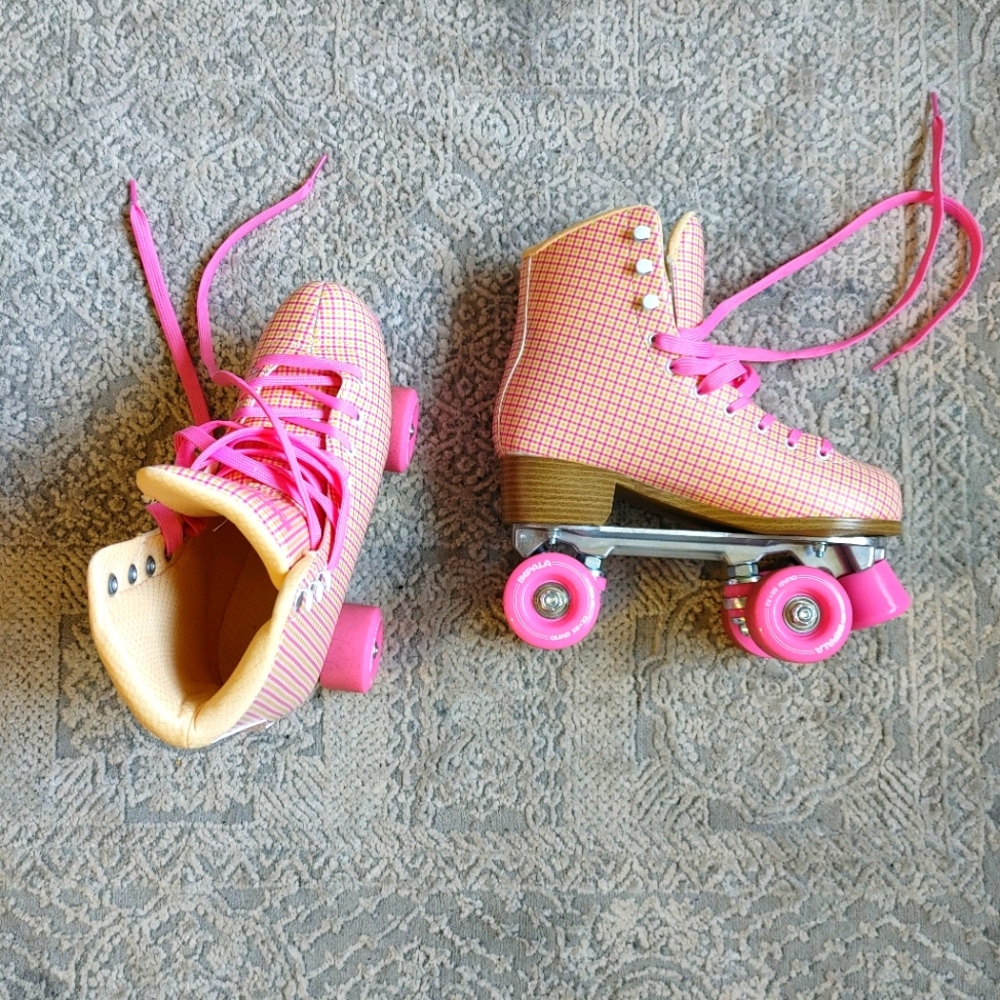 Pink Tartan Roller Skates